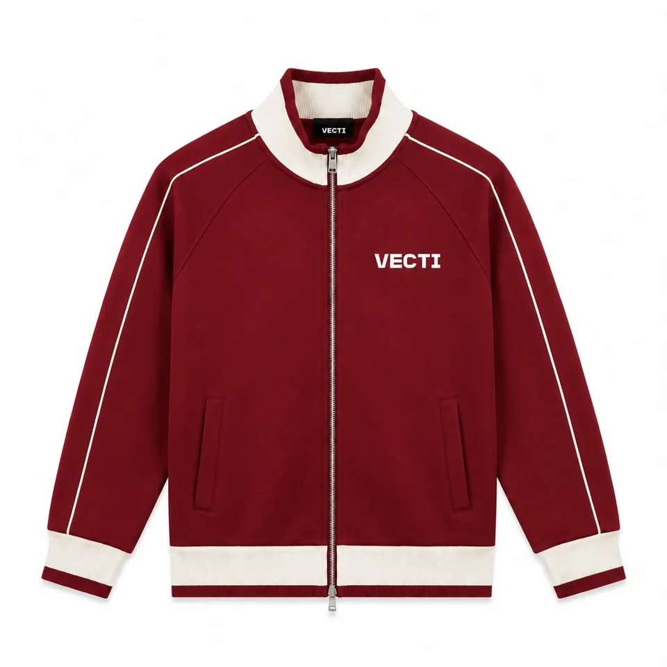 VECTI Track Jacket — Deep Red — full front view